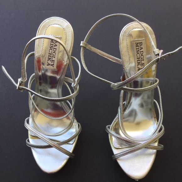 Badgley Mischka FIERCE Strappy Silver platform sandals heels SZ 7M Retail-$175 - Picture 4 of 12